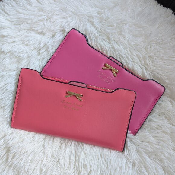 Cute Bowknot PU Leather Wallet, Watermelon Red, Long Zipper Clutch w Card Holder - Picture 3 of 8